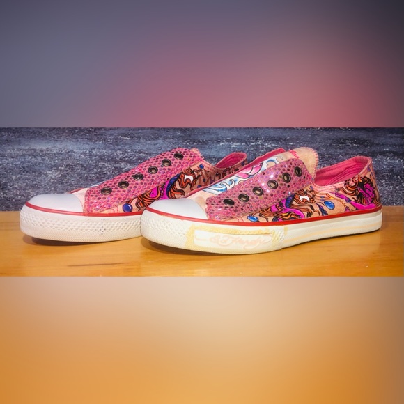 Don Ed Hardy Pink Slip On Laceless Sneaker Size 8 Women’s - Picture 4 of 13